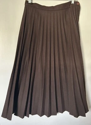 Vintage Pleated Accordion Brown Full A Line Midi 70s 60s Wool Blend Academia - Image 1 of 4