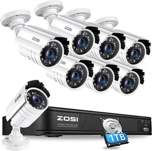 ZOSI 8CH H.265+ 5MP-Lite DVR HD 1080P Outdoor Security CCTV Camera System 1TB - Picture 1 of 11