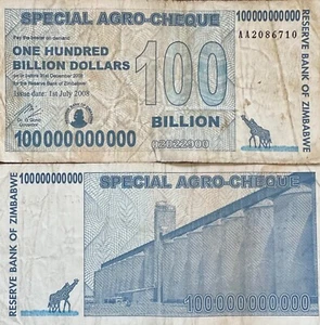 ZIMBABWE - 100 MILLIARDEN DOLLAR - F - 2008 - AGRO CHECK - UV BESTANDEN - Bild 1 von 1
