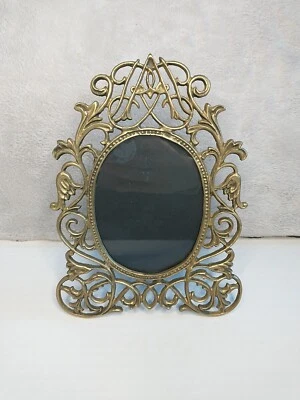 Caballete de bronce/latón vintage mesa independiente marco de fotos ovalado Foto 1 de 4