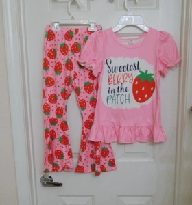 NEW Boutique Pink Sweetest Berry In The Patch Top & Bell Pants sz 6 or 7 - Picture 1 of 1