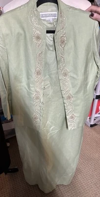 Y2K Jessica Howard Light Green Dress Suit Set 3/4 Sleeve Jacket Formal Career 14 - Image 1 of 4