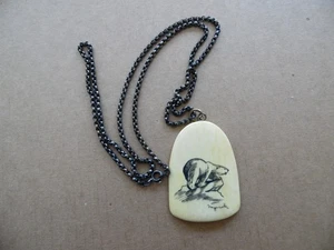 Vintage Inuit Eskimo Alaska Halskette gemarkt 855 Silber Künstler signiert, Eisbär - Bild 1 von 6