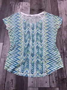 Prana Damen grün geometrische Linien Kurzarm leichtes T-Shirt Oberteil Small - Bild 1 von 7