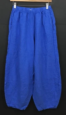 Pantalones Bryn Walker 100% Lino Pierna Ancha Barril Oliver Azul Hecho en EE. UU. Talla S Foto 1 de 4