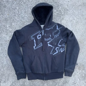 Vintage Fox Racing Sasquatch Hoody Hoodie Mens Medium Faux Fur Lined Y2K Logo - Picture 1 of 6