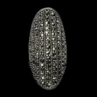 925 Sterling Silver Ring Round Marcasite Natural Gemstone Jewelry Cobra Size 7 - Image 1 of 4