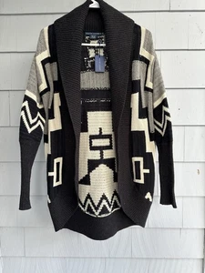 NUEVO CON ETIQUETAS Ralph Lauren Lana Seda Cachemira Suroeste Cárdigan Suéter XS Beige Negro - Imagen 1 de 12