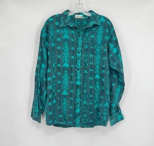 Guatemalan Travelers Mens Green Handwoven Long Sleeve Button Shirt Sz L - Picture 1 of 5