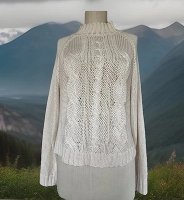 Elie Tahari L 米色超柔软模拟海龟颈部编织前毛衣 — 第 1/4 张图片