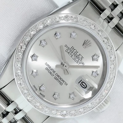 ROLEX LADIES DATEJUST STAINLESS STEEL WATCH,  SILVER DIAMOND DIAL, DIAMOND BEZEL - Image 1 of 4