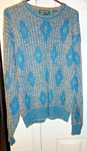 VTG Rare Colours By Alexander Julian Sweater Adult Large Silver Blue 100% Wool - Picture 1 of 5