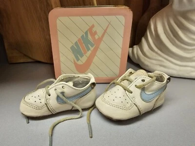 Vintage 1986 Nike Baby Boy Sweet Dreams Crib Shoes, Socks And Tin - Image 1 of 4