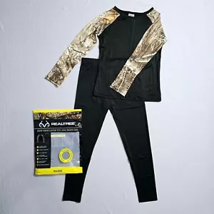 Realtree Youth Base Layer Thermal Top & Pant Set Black & Camo Medium NEW SEALED - Picture 1 of 13