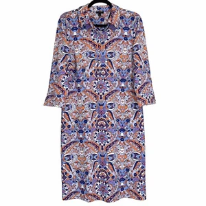 Talbots Shift Dress Womens Medium Paisley Floral Blue Orange Purple Stretchy - Picture 1 of 11