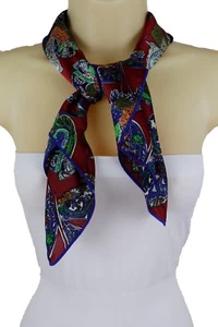 Fancy Women Silk Soft Fabric Square Scarf Dressy Look Tie Wrap Red Blue Flowers - Picture 1 of 12