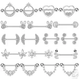 2PCS Snake Rabbit Heart Nipple Ring Barbell Shield CZ Steel 14G Body Piercing - Picture 1 of 45