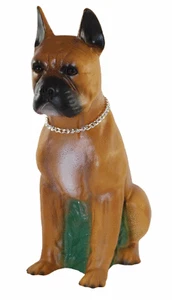 Deko Figur Tierfigur Hund Boxer mit Kette sitzend aus Kunststoff H 40 cm - Bild 1 von 6