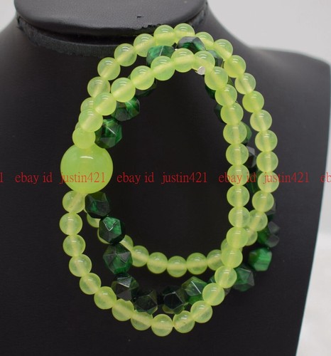 VALENTINO "Bracciale Moda 8mm Sfaccettato Occhio di Tigre Verde 6mm Peridoto Verde Gemme Rotonde 7 5"