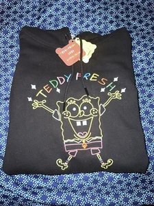 NWT S Teddy Fresh X Spongebob Black Pullover Hoodie Sweatshirt Mens SMALL 2020 - Picture 1 of 3