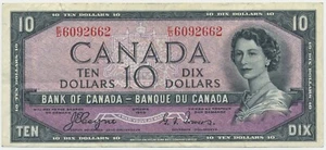 CANADA P-69a 1954 Devils hair $10 BANKNOTE Coyne, Towers VF E/D - Picture 1 of 5