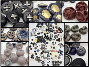 LOT Vintage Black Blue Celluloid Carved Molded MOP Bakelite Metal Sewing Buttons - Picture 1 of 24