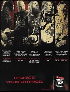 Dunlop guitar strings ad Zakk Wylde Him Linde Jim Root Kerry King Dave Kushner - Picture 1 of 3
