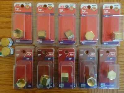 Lot of 12 ACE 3/8" Brass Female Threaded Hex Head CAP Pipe End Plug Fitting - Image 1 of 4