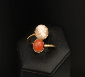 Anillo Mujer Contrarié Coral Camafeo Plata 925 Baño Oro Amarillo Ajustable - Imagen 1 de 8