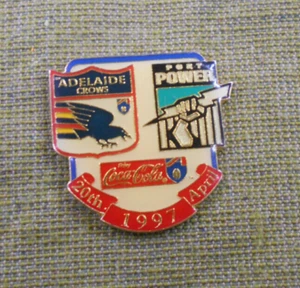 #D396.   1997  ADELAIDE CROWS V PORT POWER  AFL BADGE - BROKEN BACK PIN - Bild 1 von 2