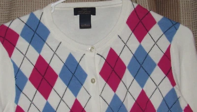 Женский средний кардиган Brooks Brothers свитер Argyle белый розовый синий - Изображение 1 из 3