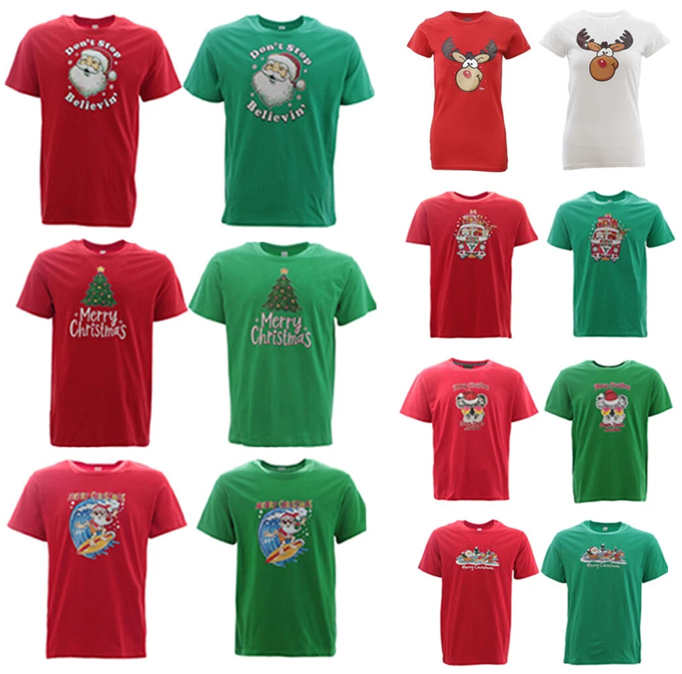 Adult Mens Womens Christmas Xmas T Shirt Tree 100% Cotton Red Green NEW - image 1 of 1