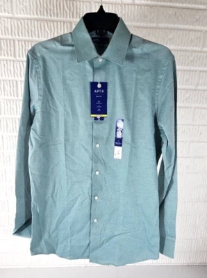 APT. Camisa de Vestir 9 Para Hombre Talla S 14-14.5 32-33 Jade Diamante Geo Calce Ajustado Nueva Con Etiquetas Foto 1 de 4