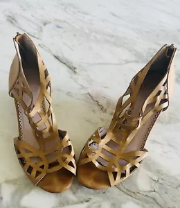 Restricted Strappy Tan Dress Shoe Sandals Size 7 Zip Up Back - Picture 1 of 6