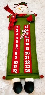 3D Christmas Snowman Advent Calendar Complete 24x14” Felt Wood Countdown Hanging - Image 1 of 4