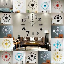 DIY Large Number Wall Clock 3D Mirror Sticker Modern Home Office Decor Art Decal