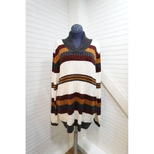 Damen Y2K Pullover XL Merinowollmischung Wasserfallausschnitt gestreift - Bild 1 von 8