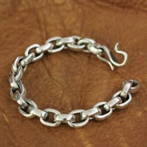 Brazalete de plata de ley 925 con broche de gancho de pescado cadena de motociclista rock punk TA140A - Imagen 1 de 19