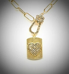 Gold Tone Chain Pendant Necklace Featuring a Crystal Heart - Picture 1 of 2