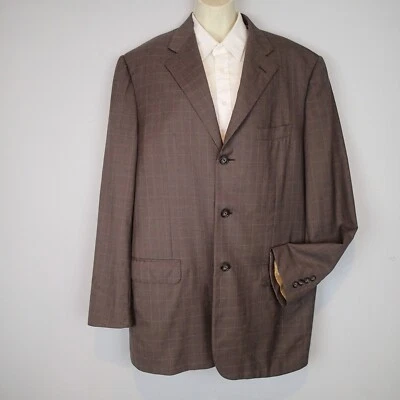 Corneliani  Plaid Pale Brown Blazer Coat Suit Jacket Size US 44L Wool - Image 1 of 4