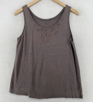 Camiseta regata EILEEN FISHING S linho jersey lantejoulas enfeitada gola redonda concha marrom - Imagem 1 de 4