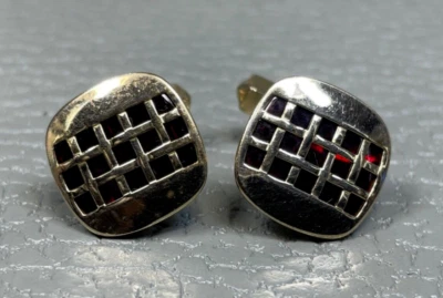 Vintage Checkerboard Red Lucite Yellow Gold Plated Cuff Links - Image 1 of 2