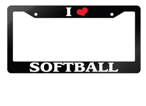 Glossy Black License Plate Frame I HEART SOFTBALL Auto Accessory - Picture 1 of 1