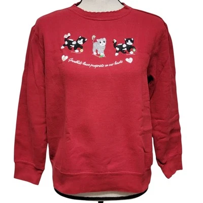 Sudadera De Colección Años 90 Abuela Mujer Talla M Gato Gatitos Bordada Campana Navidad Foto 1 de 4