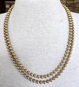 Collana vintage catena a sfere a costine tono oro 2 fili chiusura scatola 24" - Foto 1 di 8