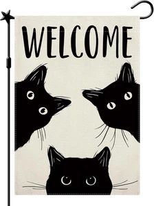 Schwarze Katze Gartenfahne Halloween Gartenfahne Willkommen Hoffahne doppelseitig Burla - Bild 1 von 12