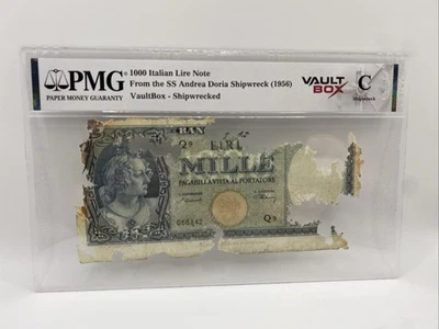 Caja Bóveda PMG C Grado Naufragio 1000 Liras Italianas Nota SS Andrea Doria 1956 Foto 1 de 4