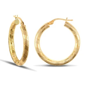 Ladies 9ct Gold Jewelco London Textured Striped 3mm Hoop Earrings 25mm - Picture 1 of 4