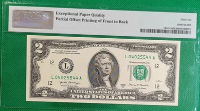 2017 $2  Federal Reserve Note Offset Printing Error PMG 66 EPQ GU US Paper Money - Image 1 of 2