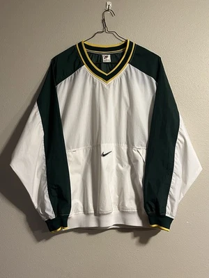 Винтажный 90-х белый зеленый и желтый Nike центр свуш V шеи ветровка XL - Изображение 1 из 4